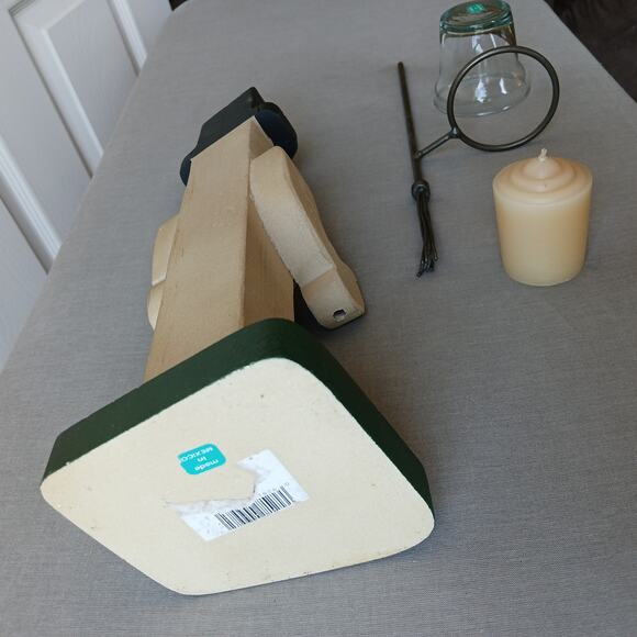 Handmade Vintage Wooden Snowman candle holder 13" tall made in Mexico votive - Picture 12 of 16